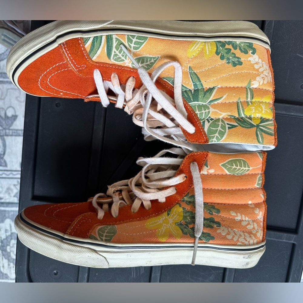 Vans Sk8 Hi Aloha Floral Orange Suede Canvas Mens’s 7 Women’s 8.5  Rare Vintage